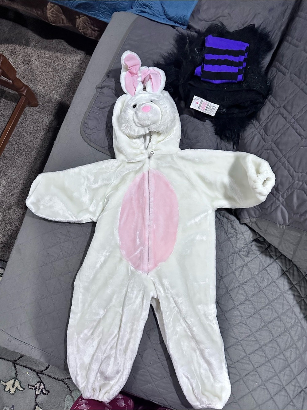 Kids Plush White and Pink Bunny Costume with Hood